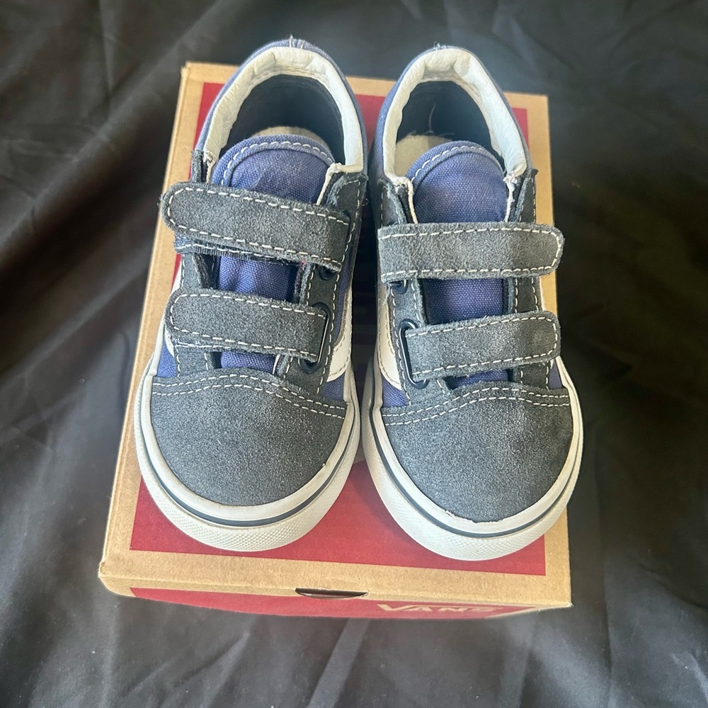 Vans Kids Navy and White Velcro Sneakers